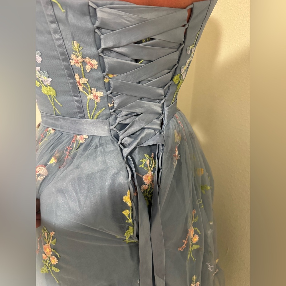 Floral Embroidered Blue Maxi Dress - Picture 9 of 9